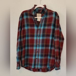 St John's Bay Men's Large Flannel Outdoor Red Blue Button Up